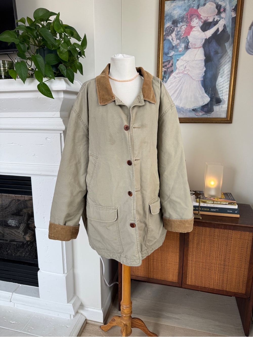 L.L. Bean Canvas Barn Coat with Brown Corduroy Trim